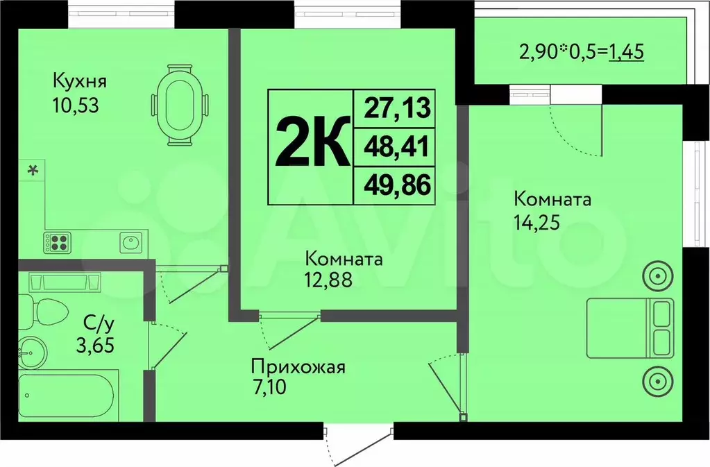 2-к. квартира, 49,9 м, 10/12 эт. - Фото 0