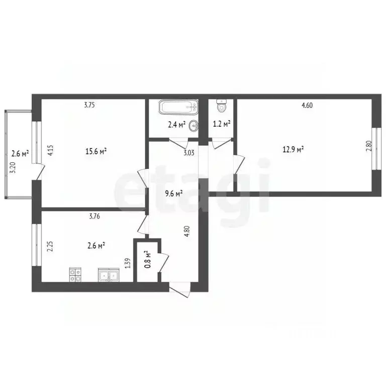 2-к кв. Башкортостан, Стерлитамак ул. Николаева, 10 (50.5 м) - Фото 2