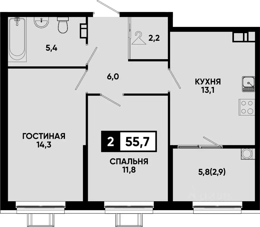 2-к кв. Ставропольский край, Кисловодск Моя Легенда жилой комплекс ... - Фото 1