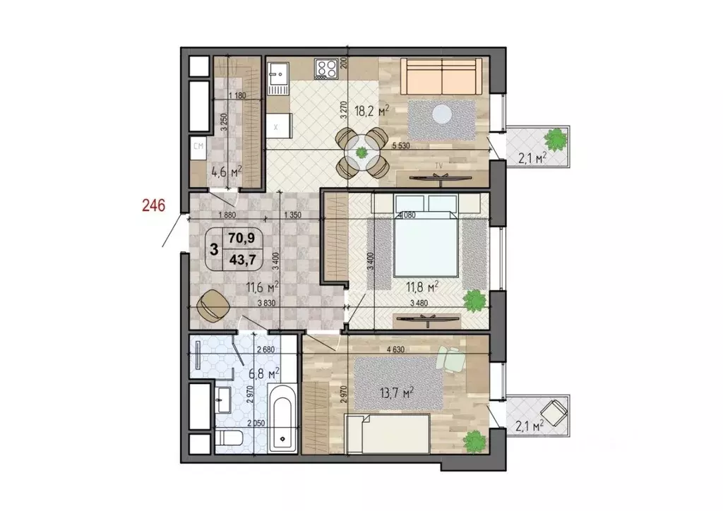 2-к кв. Москва Береговой проезд, 1А (70.0 м) - Фото 2
