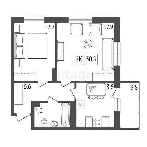 Продаётся 2-к квартира, 50.9 м - Фото 0