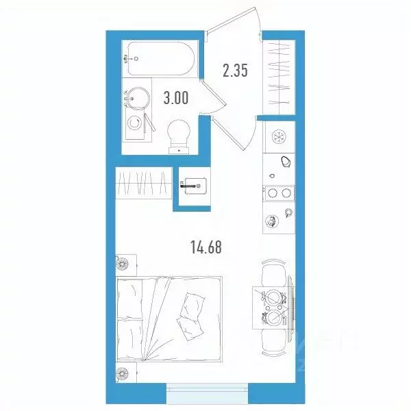 Студия Санкт-Петербург дор. Муринская, 67 (20.03 м) - Фото 0