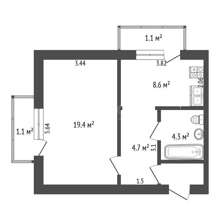 1-комнатная квартира: Феодосия, улица Дружбы, 30В (37 м) - Фото 1