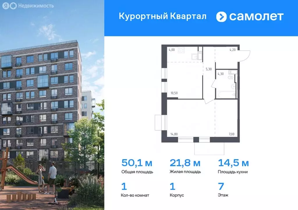 1-комнатная квартира: посёлок Песочный, Школьная улица, 80 (50.1 м) - Фото 0