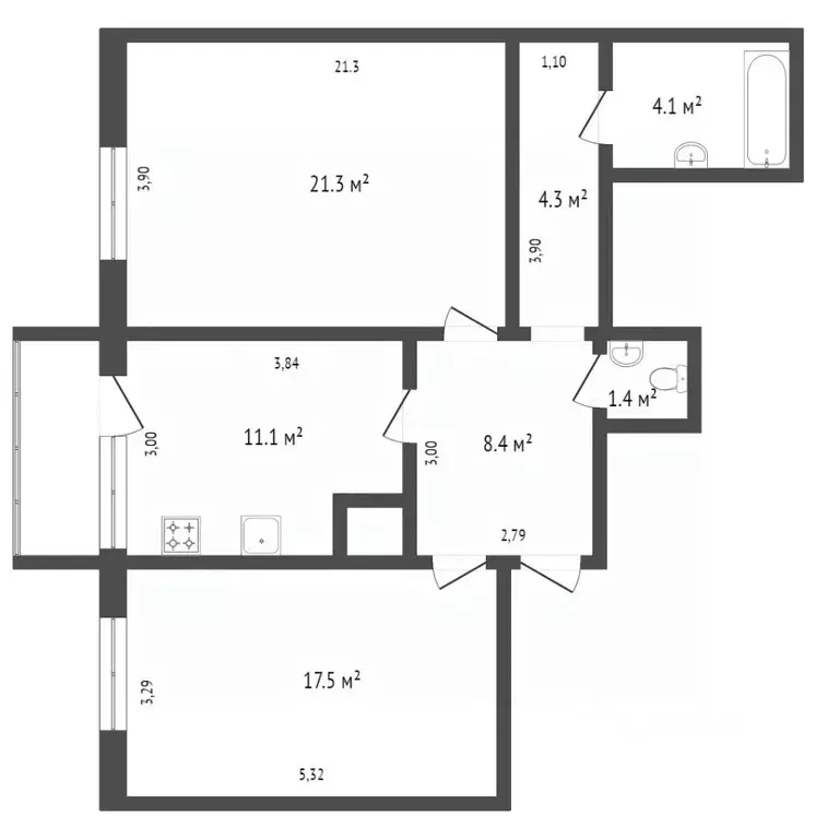 2-к кв. Ямало-Ненецкий АО, Новый Уренгой Оптимистов мкр, 3/2 (68.3 м) - Фото 2