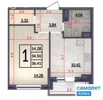 1-комнатная квартира: Краснодар, улица Героев-Разведчиков, 11к1 (36.4 ... - Фото 1