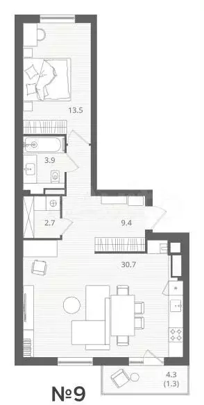 1-к. квартира, 64,5 м, 3/7 эт. - Фото 1