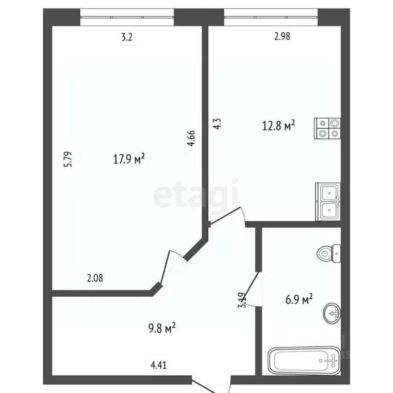 1-к кв. Московская область, Реутов Комсомольская ул., 26 (46.7 м) - Фото 2