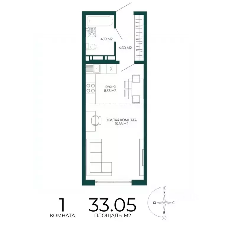1-к кв. Пензенская область, Пенза Чаадаев жилой комплекс (33.05 м) - Фото 1