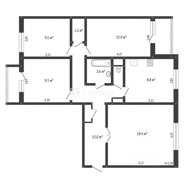 4-к кв. Кемеровская область, Новокузнецк ул. Косыгина, 39 (76.9 м) - Фото 1