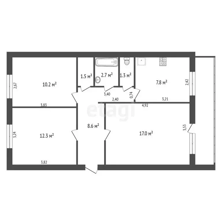 3-комнатная квартира: Обнинск, улица Королёва, 18 (61.4 м) - Фото 0