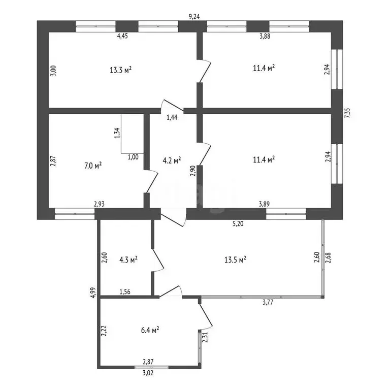3-комнатная квартира: Грибское, Центральная улица, 16 (43 м) - Фото 0