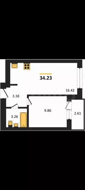1-к. квартира, 35,5 м, 4/9 эт. - Фото 1