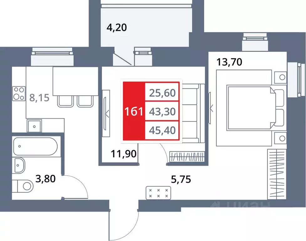 2-к кв. Башкортостан, Октябрьский 33-й мкр,  (45.4 м) - Фото 1