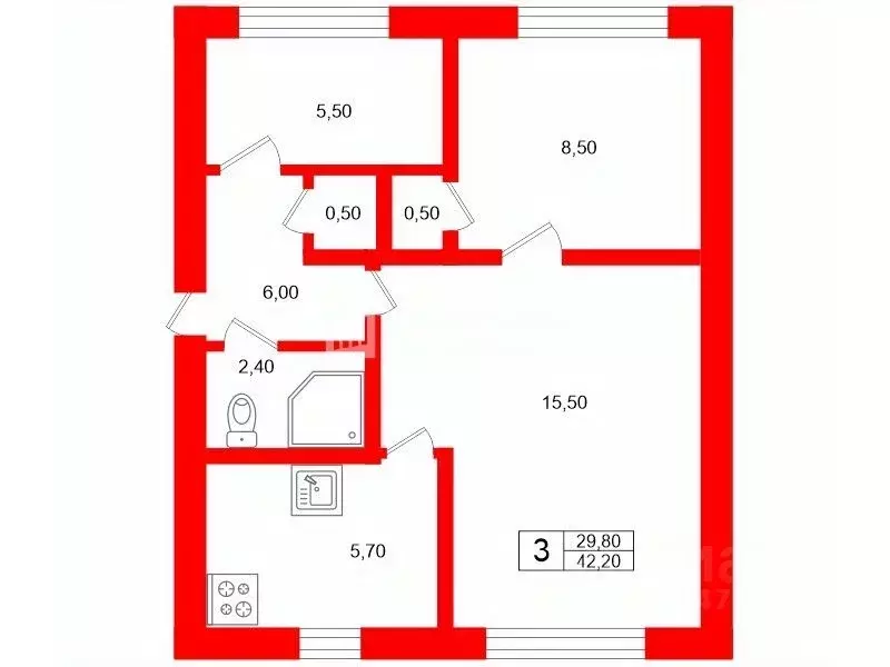3-к кв. Санкт-Петербург просп. Ветеранов, 48 (42.2 м) - Фото 2