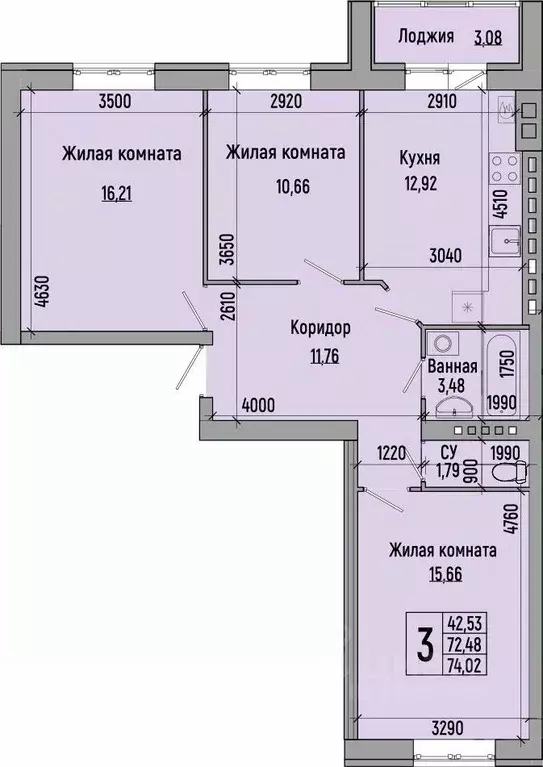 3-к кв. Волгоградская область, Волгоград Долина-2 жилрайон,  (74.02 м) - Фото 0