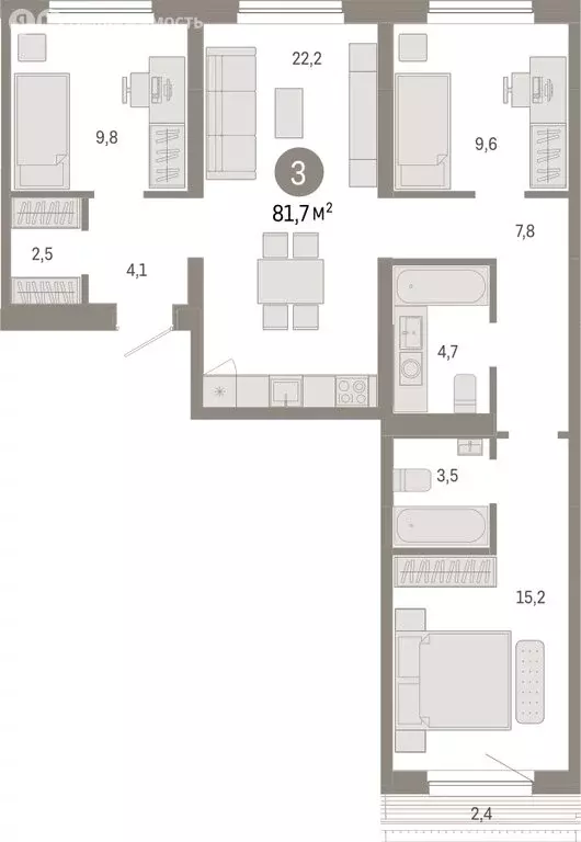 3-комнатная квартира: Новосибирск, Большевистская улица, с49 (81.73 м) - Фото 1