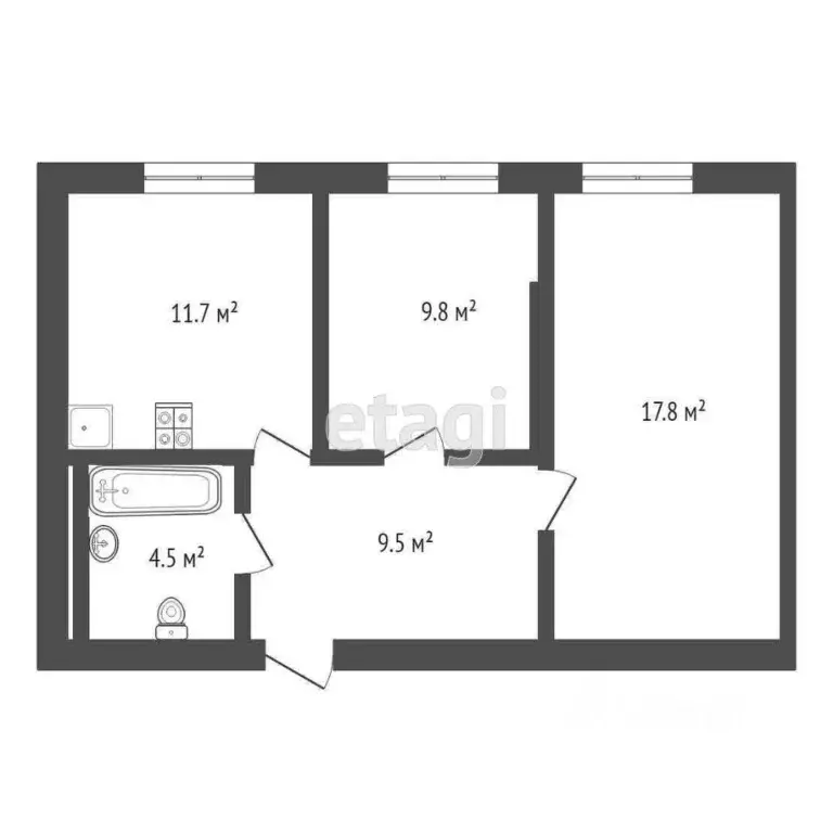2-к кв. Тюменская область, Тюмень ул. Республики, 204к7 (52.6 м) - Фото 2