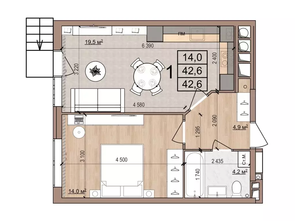 1-комнатная квартира: Рязань, район Приокский, Медицинская улица, 3 ... - Фото 1