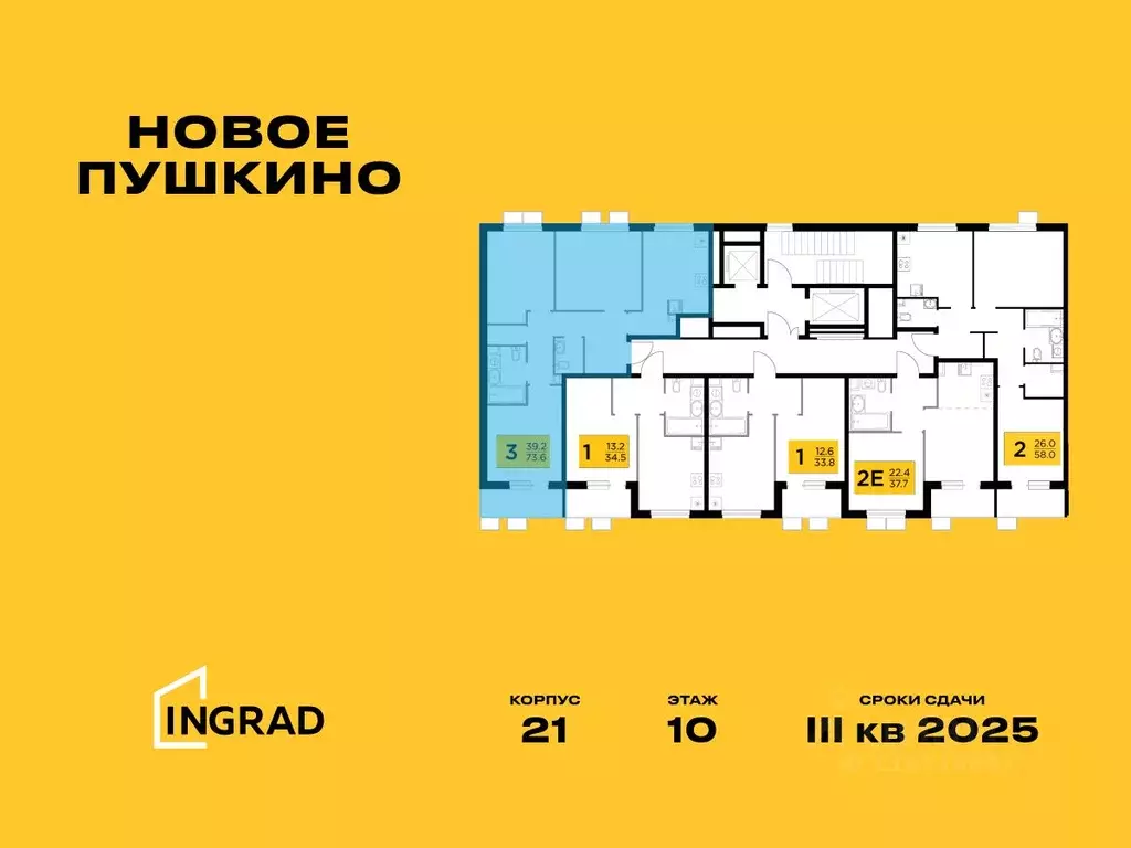 3-к кв. Московская область, Пушкино Новое Пушкино мкр,  (73.63 м) - Фото 1