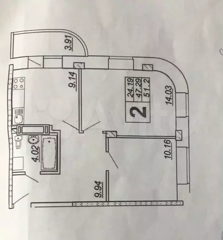 2-к. квартира, 52 м, 3/25 эт. - Фото 0