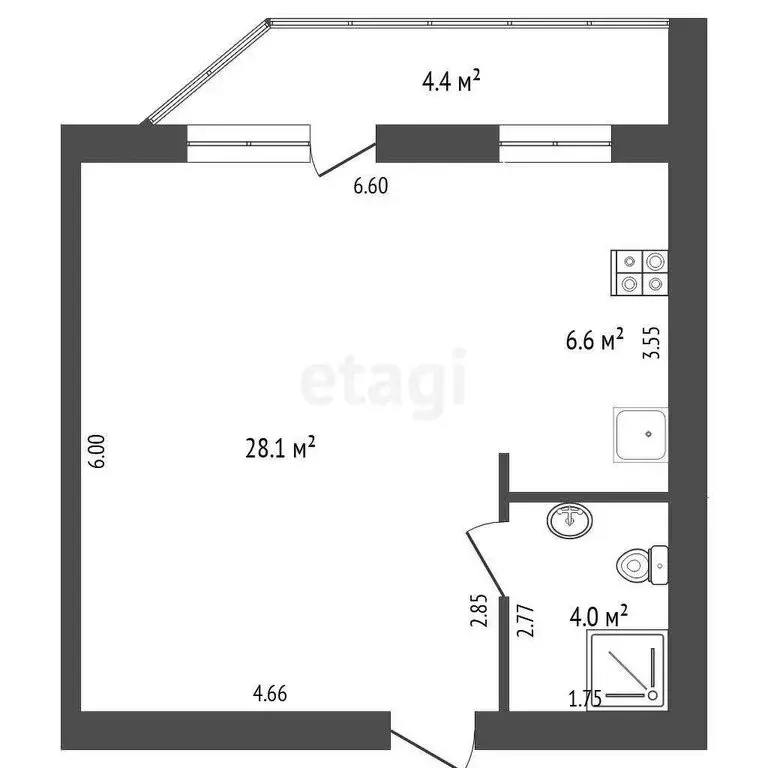Квартира-студия: Тюмень, улица Карла Маркса, 8 (38.7 м) - Фото 0