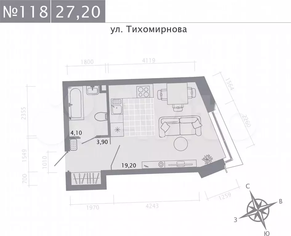 Квартира-студия, 27,2 м, 2/5 эт. - Фото 0