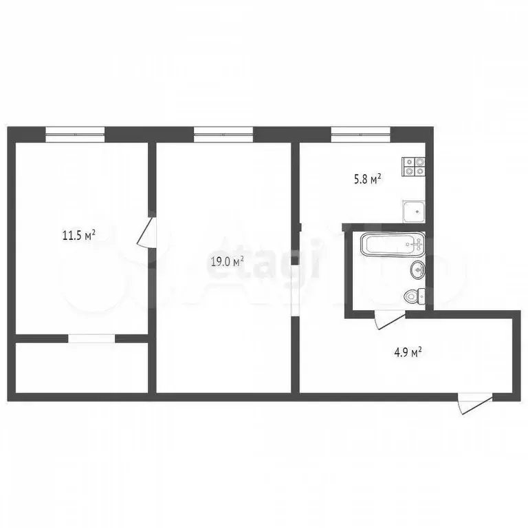 2-к. квартира, 43 м, 2/5 эт. - Фото 0