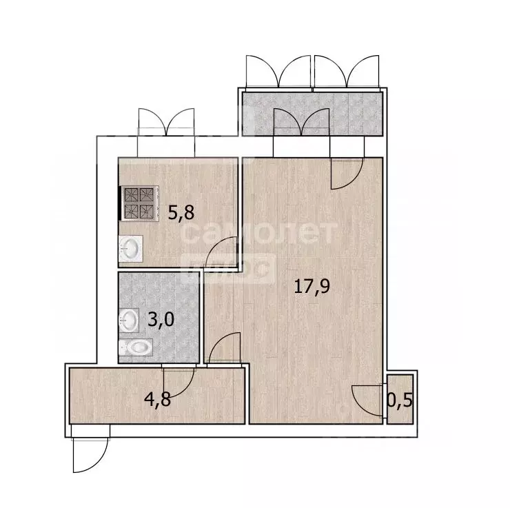 1-к кв. Башкортостан, Уфа ул. Комарова, 40 (32.8 м) - Фото 1