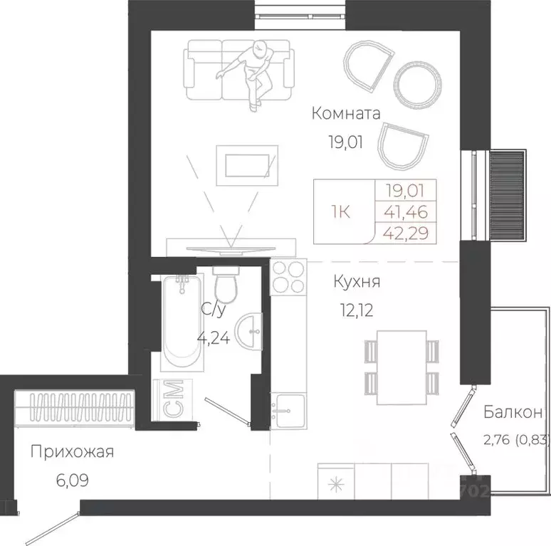 1-к кв. Алтай, Майминский район, с. Майма ул. Энергетиков (42.29 м) - Фото 1