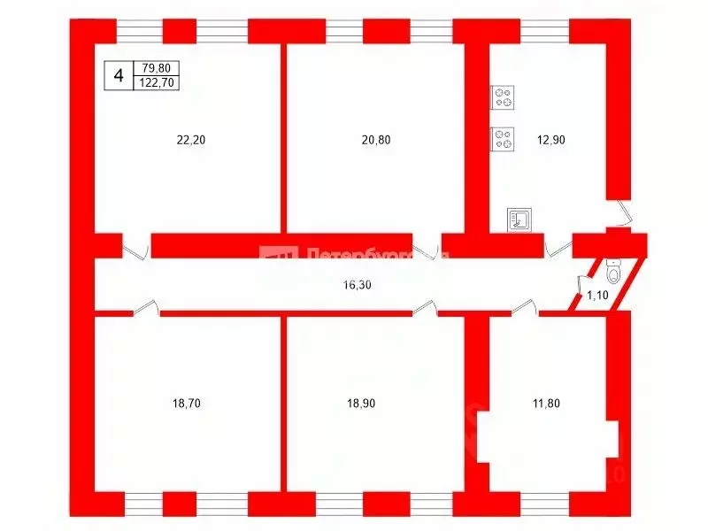 4-к кв. Санкт-Петербург 8-я Васильевского острова линия, 61Б (122.7 м) - Фото 2