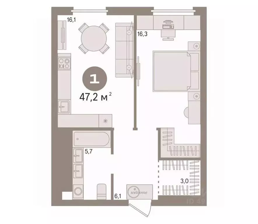 1-к кв. Тюменская область, Тюмень ул. Республики, 204к3 (47.2 м) - Фото 2