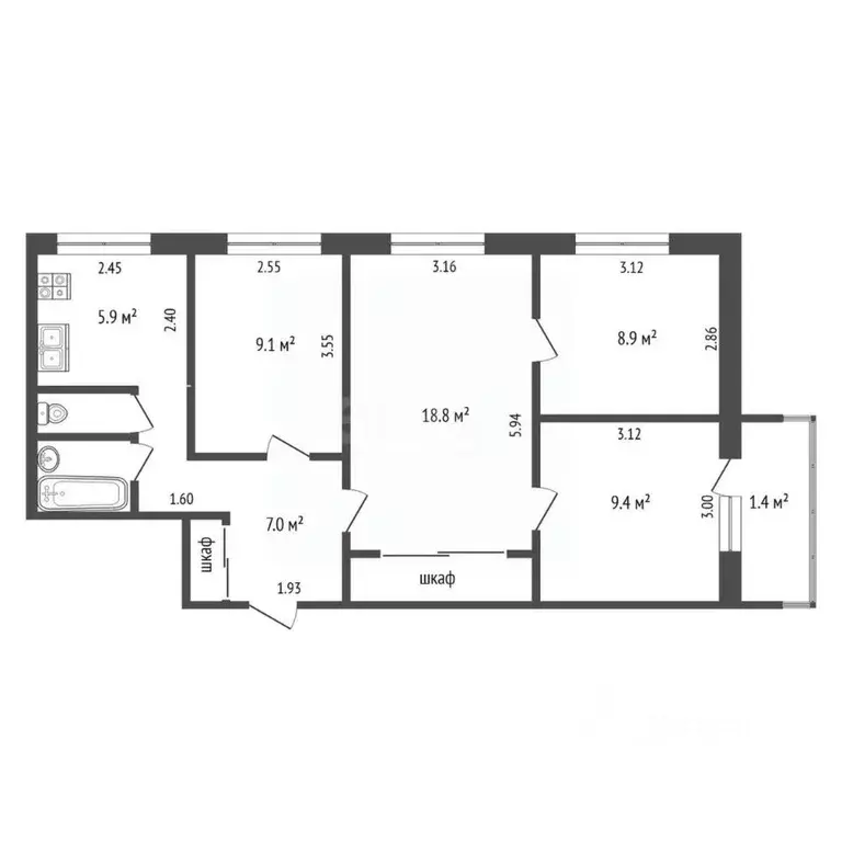 4-к кв. Татарстан, Набережные Челны просп. Мира, 57 (62.8 м) - Фото 2