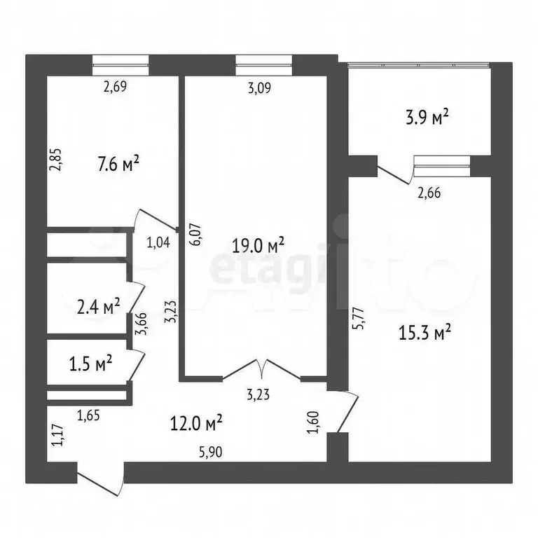 2-к. квартира, 57,8 м, 4/10 эт. - Фото 0