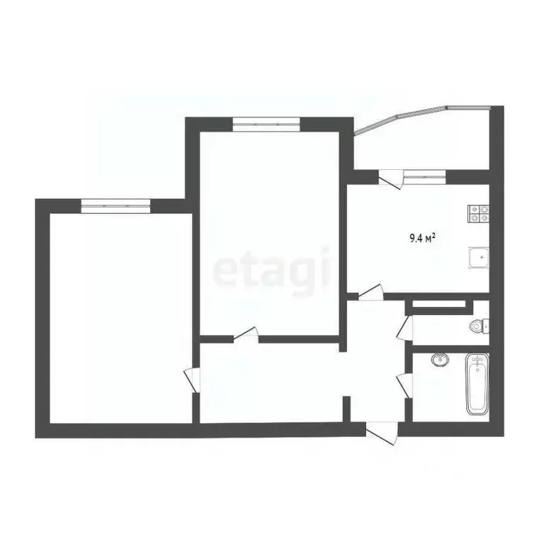 2-к кв. Тюменская область, Тюмень ул. Николая Семенова, 25к1 (62.3 м) - Фото 2