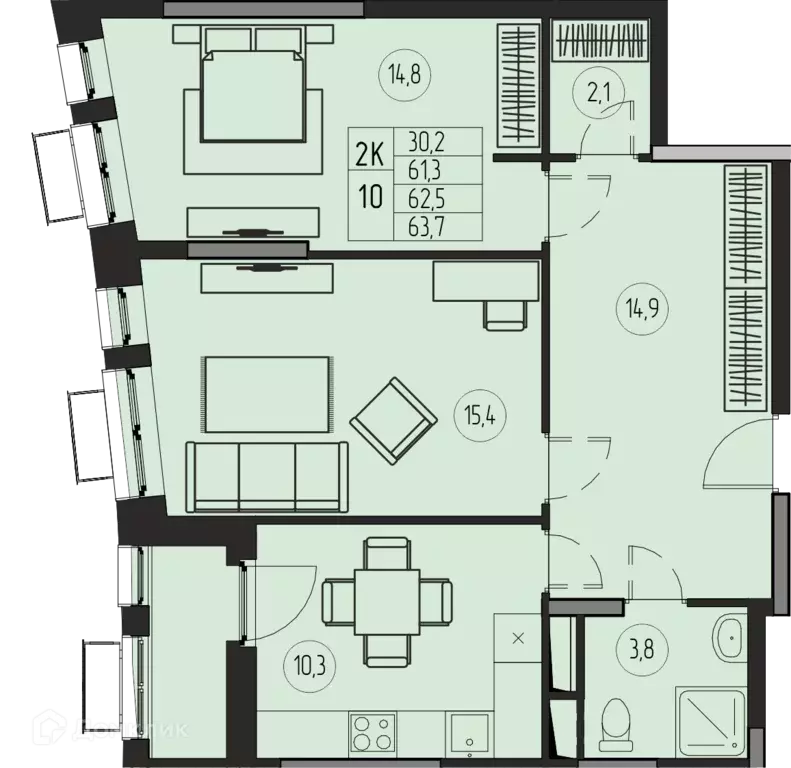 Продаётся 2-к квартира, 62.5 м - Фото 0