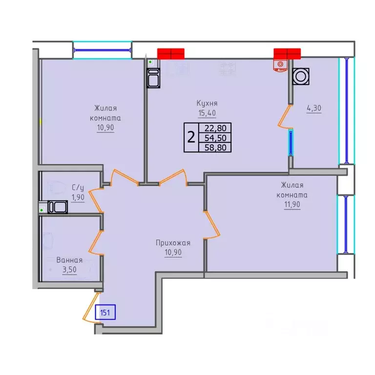 2-к кв. Ставропольский край, Ставрополь ул. 45-я Параллель, 52А (58.8 ... - Фото 1