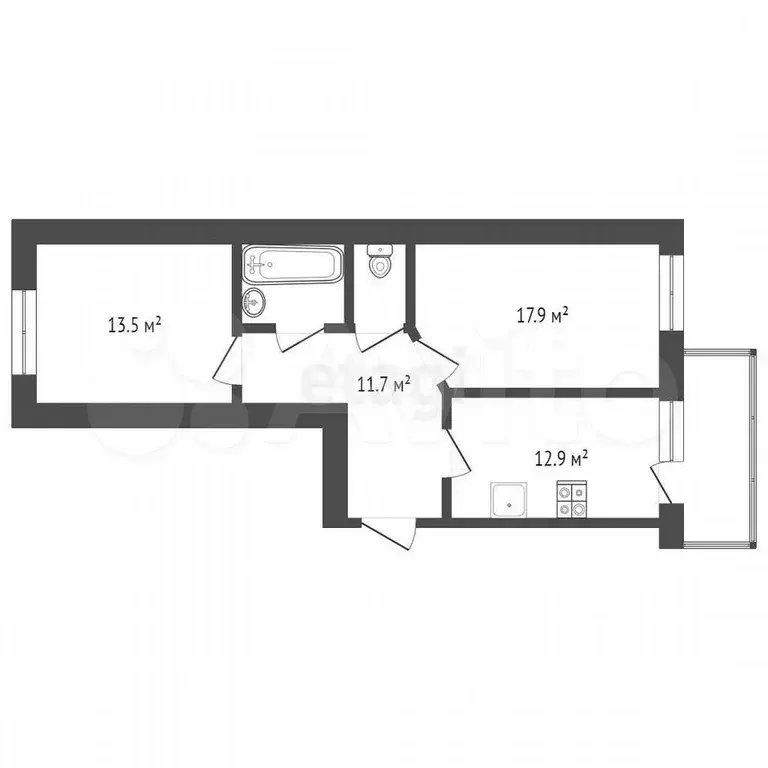 2-к. квартира, 61 м, 5/16 эт. - Фото 0