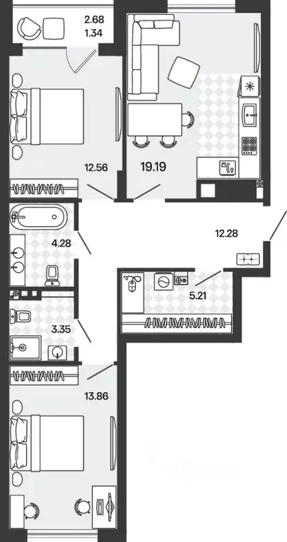 2-к кв. Калининградская область, Гурьевский муниципальный округ, пос. ... - Фото 1