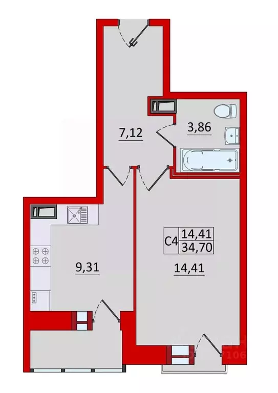 1-к кв. Санкт-Петербург Кондратьевский просп., 70к1 (34.7 м) - Фото 2