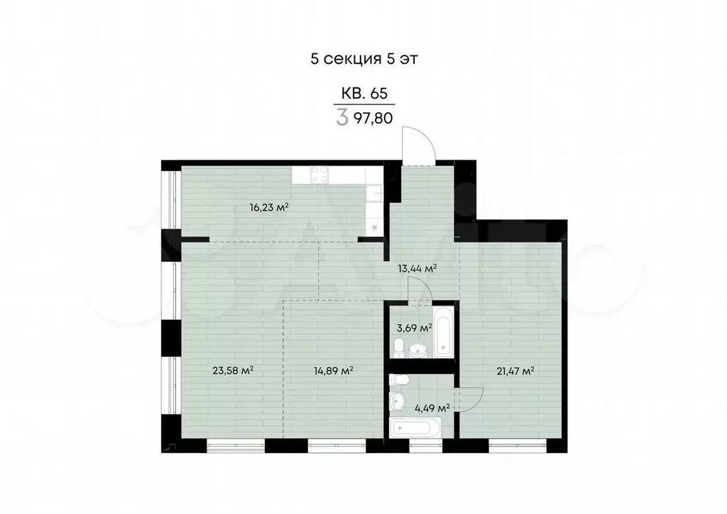 3-к. квартира, 97,8 м, 5/9 эт. - Фото 0