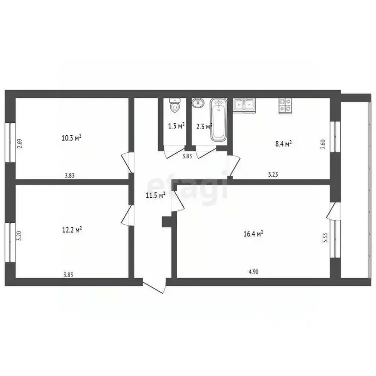 3-к кв. Башкортостан, Бирск ул. Калинина, 25 (62.4 м) - Фото 0