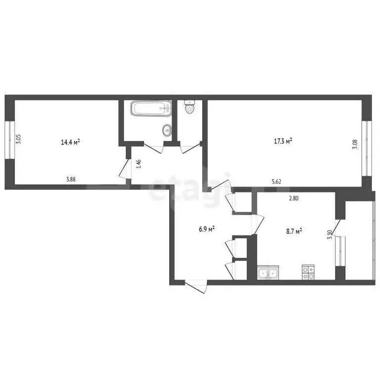 2-комнатная квартира: посёлок Сергиевский, улица Ленина, 7 (53.3 м) - Фото 1