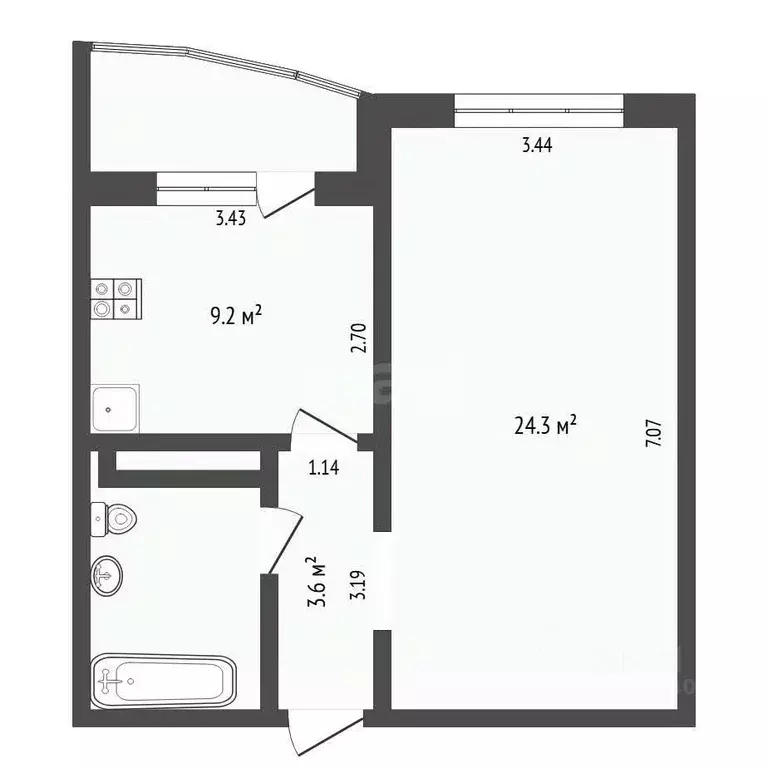 1-к кв. Тюменская область, Тюмень ул. Дмитрия Менделеева, 12к1 (43.0 ... - Фото 1