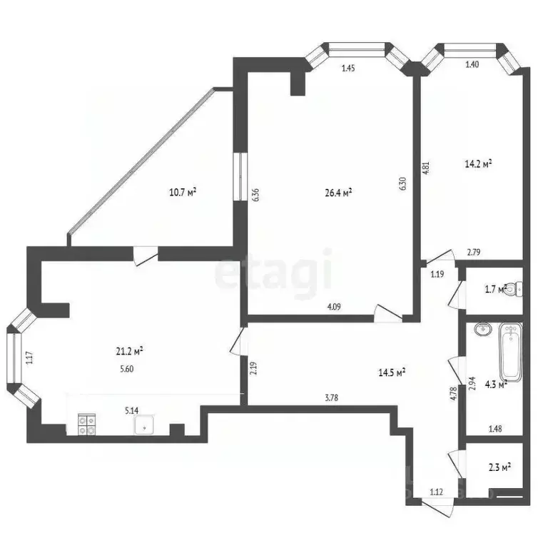2-к кв. Тюменская область, Тюмень ул. Самарцева, 8 (86.2 м) - Фото 2