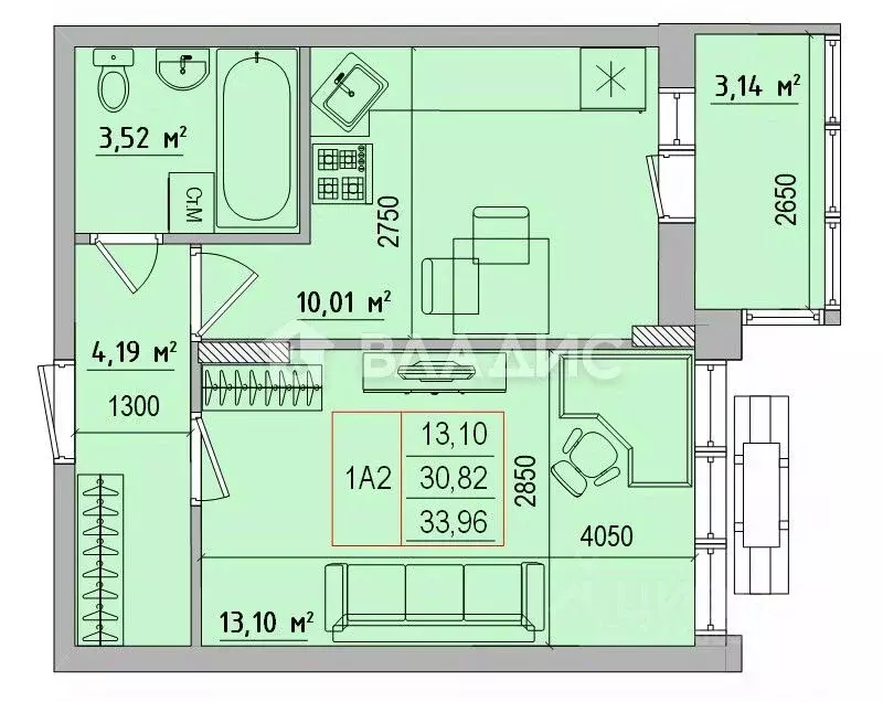 1-к кв. Белгородская область, Белгород Славянская ул., 7 (33.0 м) - Фото 1