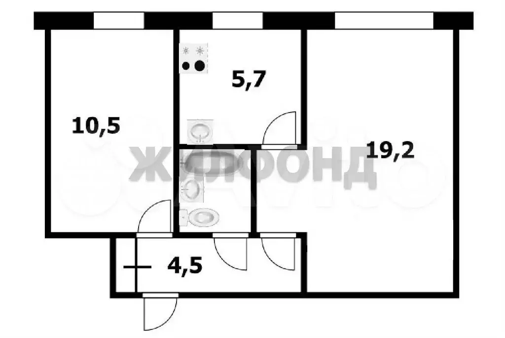 2-к. квартира, 42,8 м, 4/5 эт. - Фото 0