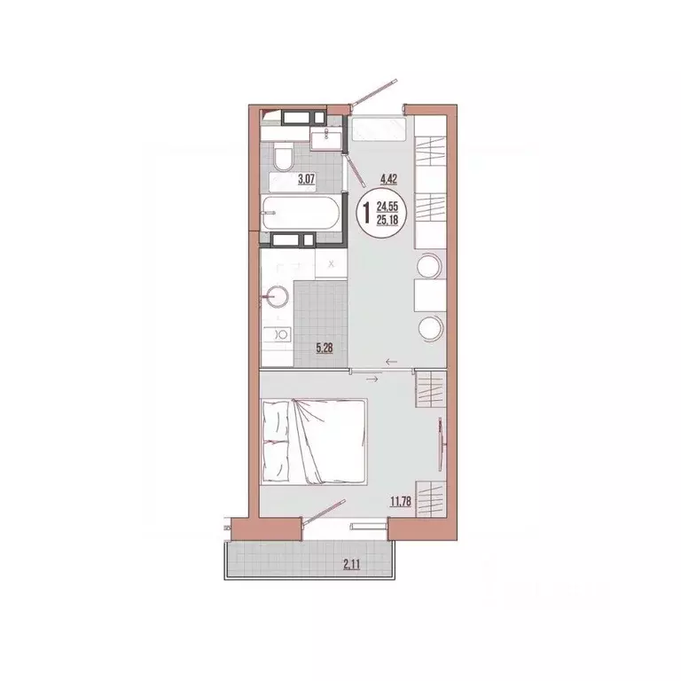 Студия Приморский край, Владивосток ул. Адмирала Юмашева (25.18 м) - Фото 1
