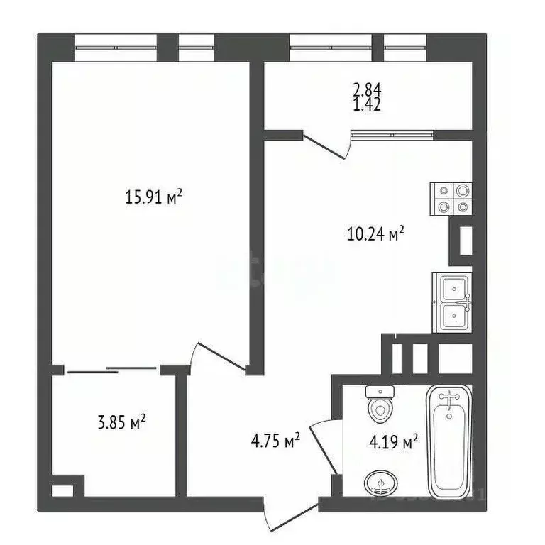 1-к кв. Ростовская область, Батайск ул. Ленина, 168Г (42.1 м) - Фото 2