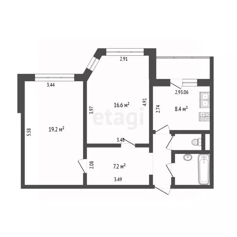 2-к кв. Тюменская область, Тюмень Широтная ул., 96к1 (59.3 м) - Фото 2